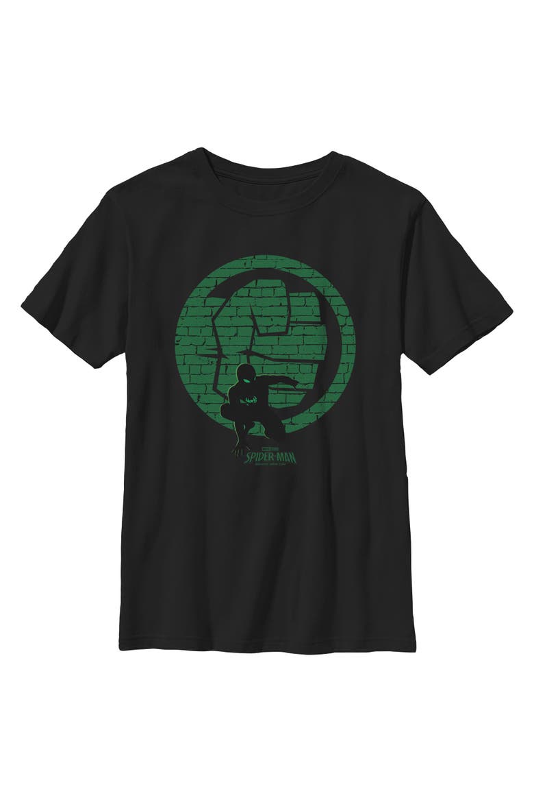 Boys Marvel Spider-Man Brand New Day Hulk Fist Wall Logo T Shirt, Main, color, Black