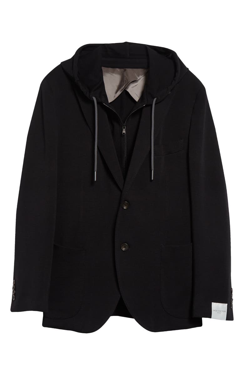 Jack Victor Wolsey Wool Sport Coat with Removable Zip Hoodie Bib, Main, color, Black