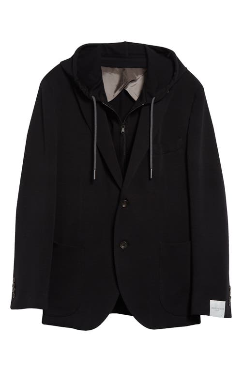 Jack Victor Wolsey Wool Sport Coat with Removable Zip Hoodie Bib in Black 