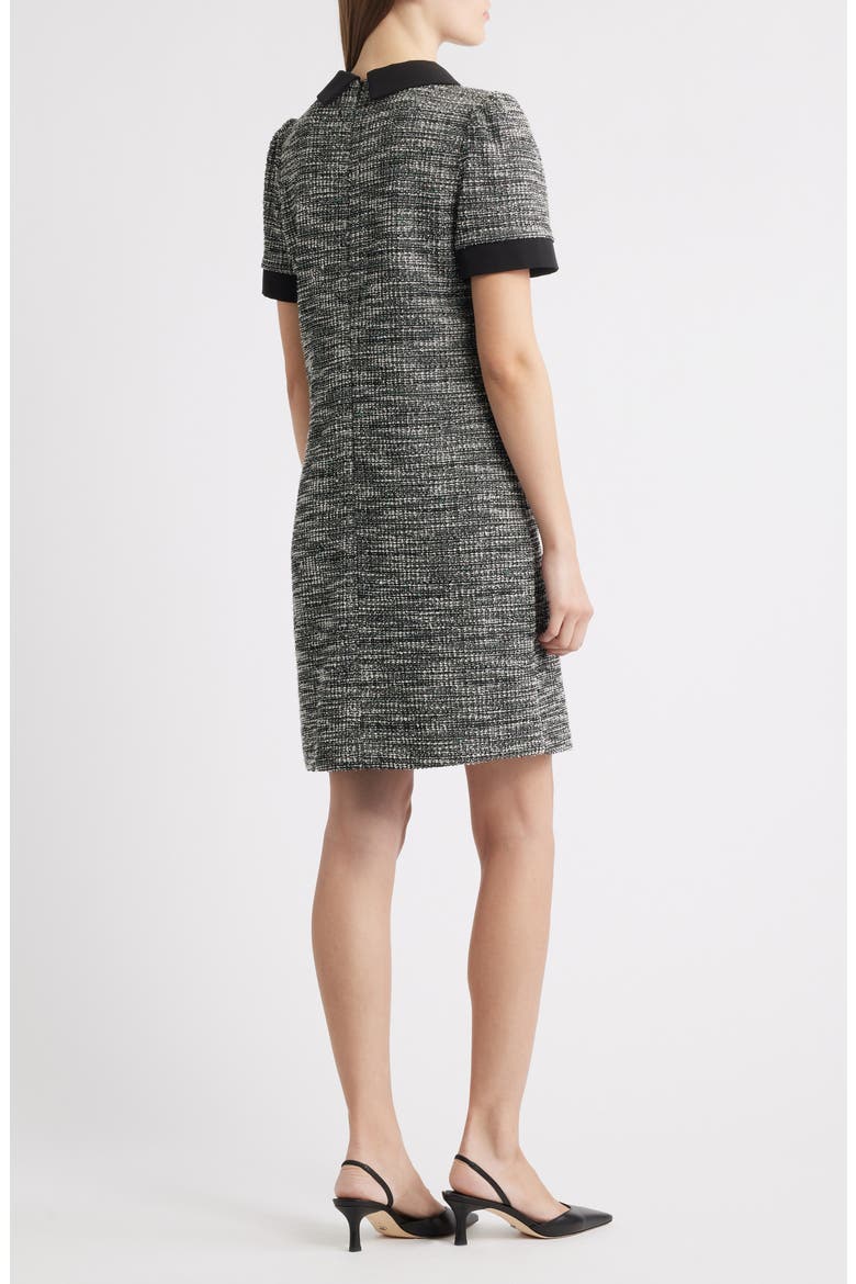 Bow Detail Bouclé Tweed Dress, Alternate, color, BLACK WHITE