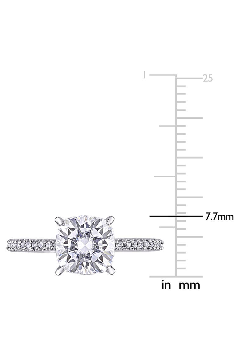 14K White Gold Cushion Cut Lab Created Moissanite & Diamond Ring - 0.11ct., Alternate, color, SILVER