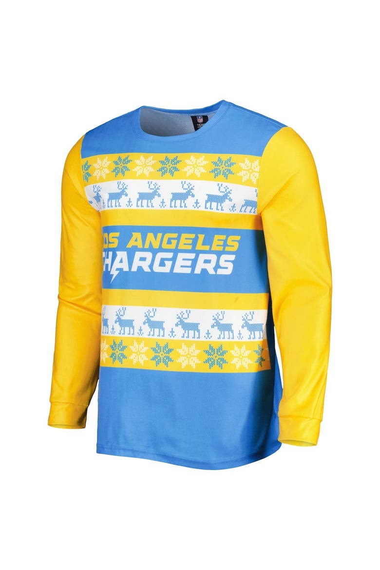 Men's FOCO Powder Blue Los Angeles Chargers Team Ugly Pajama Set, Alternate, color, Powder Blue