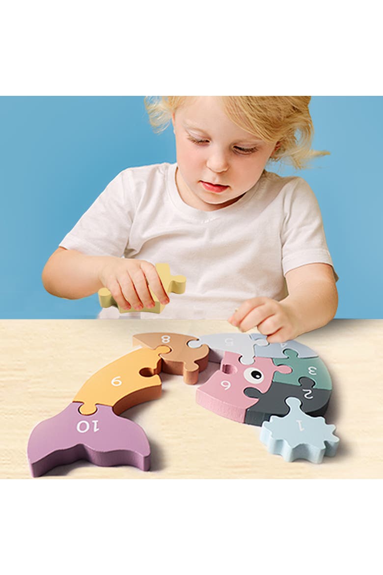 Whale Puzzle, Solid Wood Colorful Number Whale-Shaped Puzzle, Alternate, color, Purple