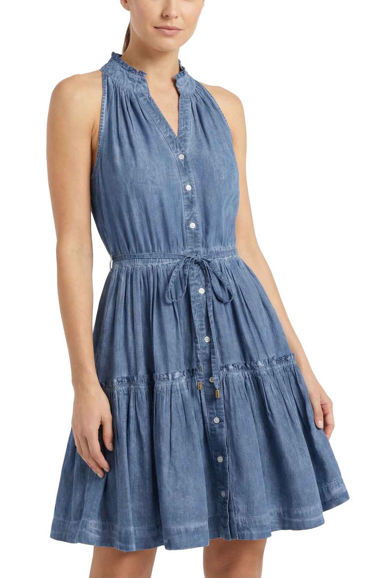 Charlotte Stonewash Button-Front Denim-Look Shirtdress, Main, color, Stonewash