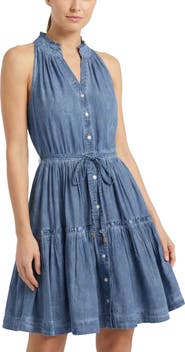 Change of Scenery Charlotte Stonewash Button-Front Denim-Look Shirtdress