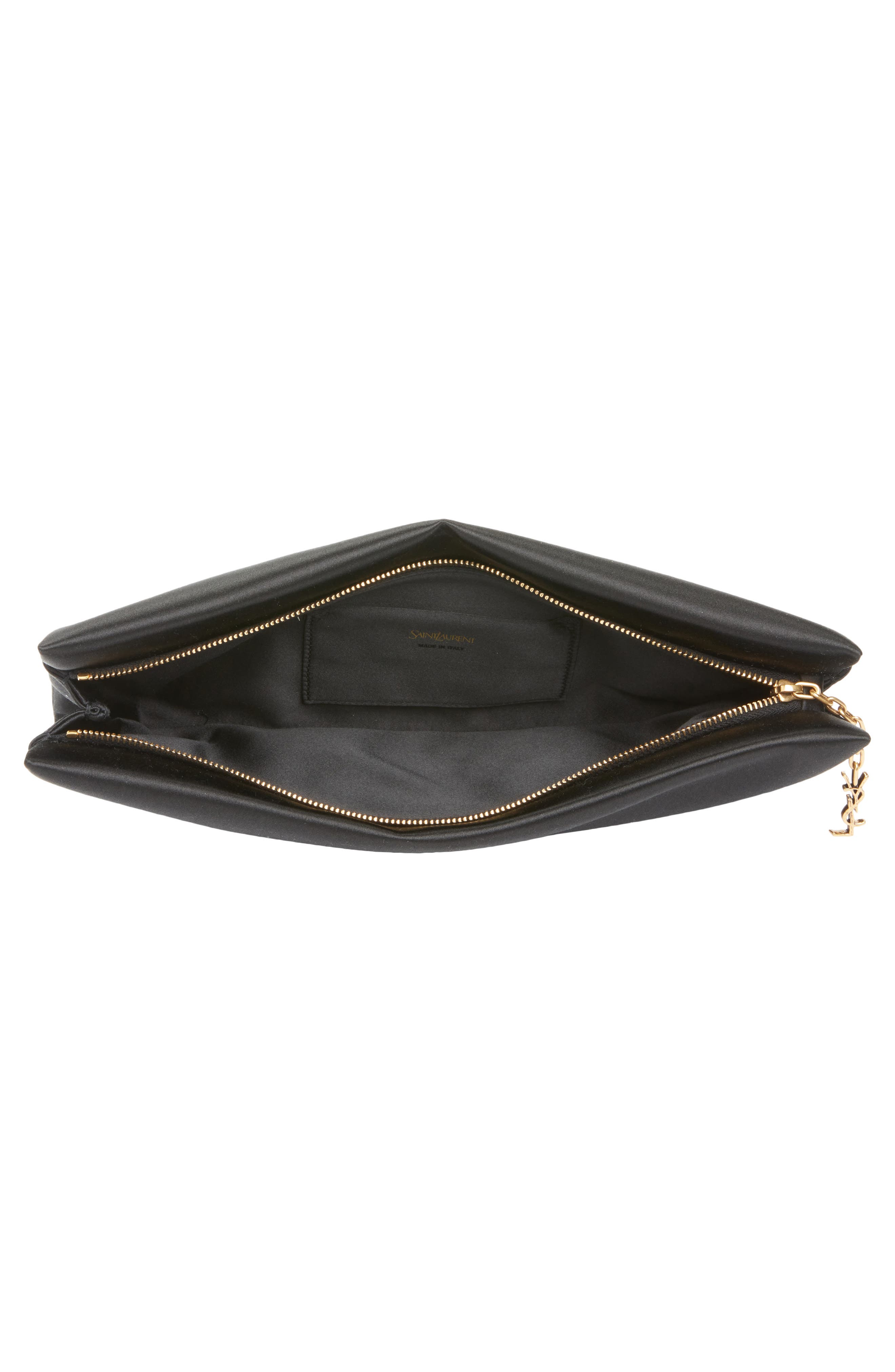 Saint Laurent Satin Soft Clutch, Alternate, color, Noir