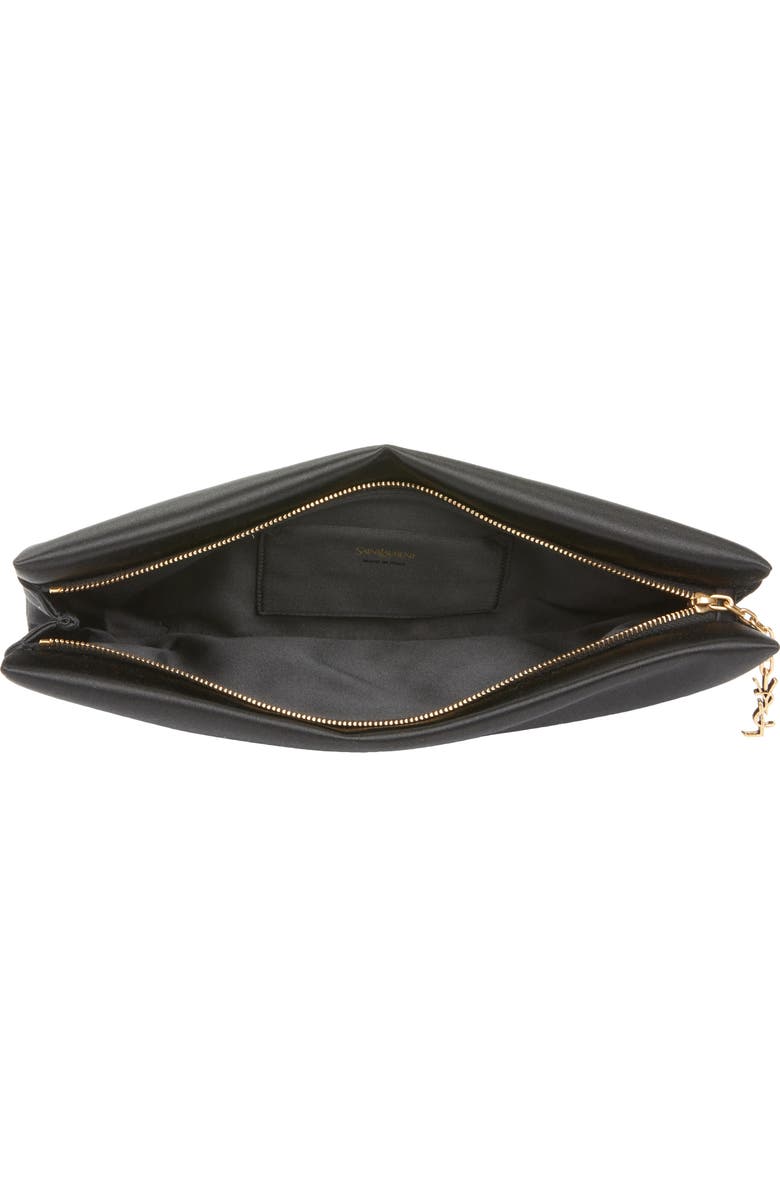 Saint Laurent Satin Soft Clutch, Alternate, color, Noir