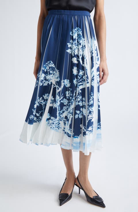 Pleated Crêpe de Chine Midi Skirt
