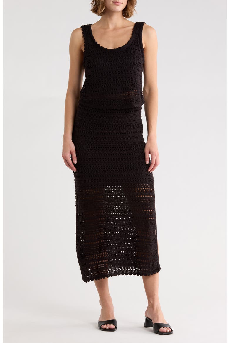 Open Knit Tank & Maxi Skirt Set, Main, color, BLACK