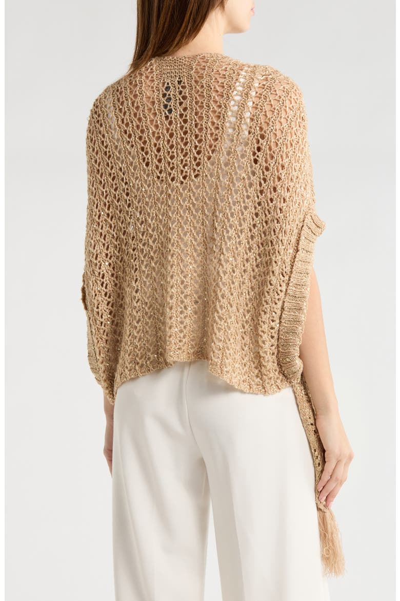 Sequin Open Knit Fringe Trim Shawl, Alternate, color, OAT