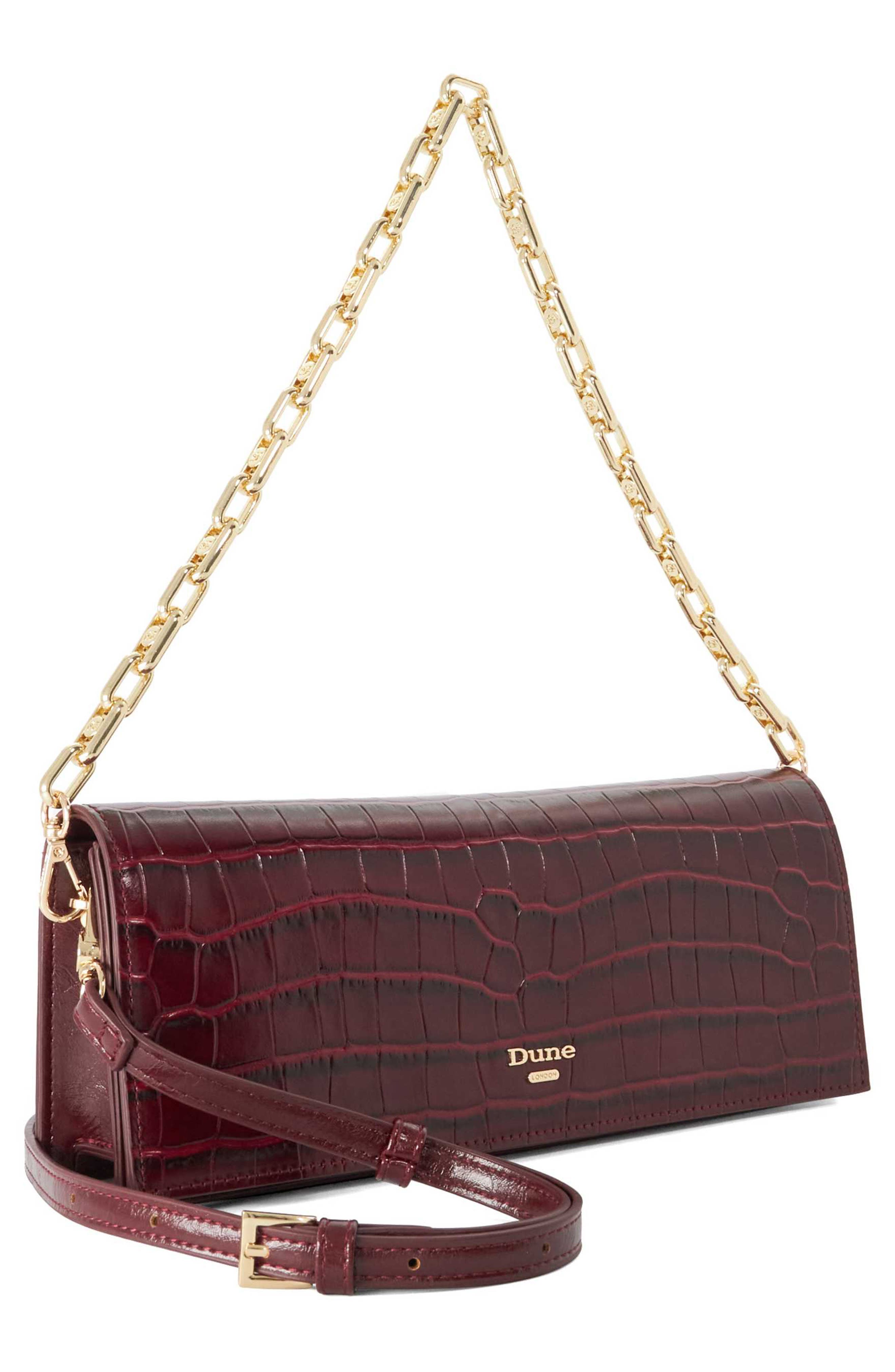 Bemuse Croc Embossed Faux Leather Shoulder Bag, Alternate, color, BURGUNDY