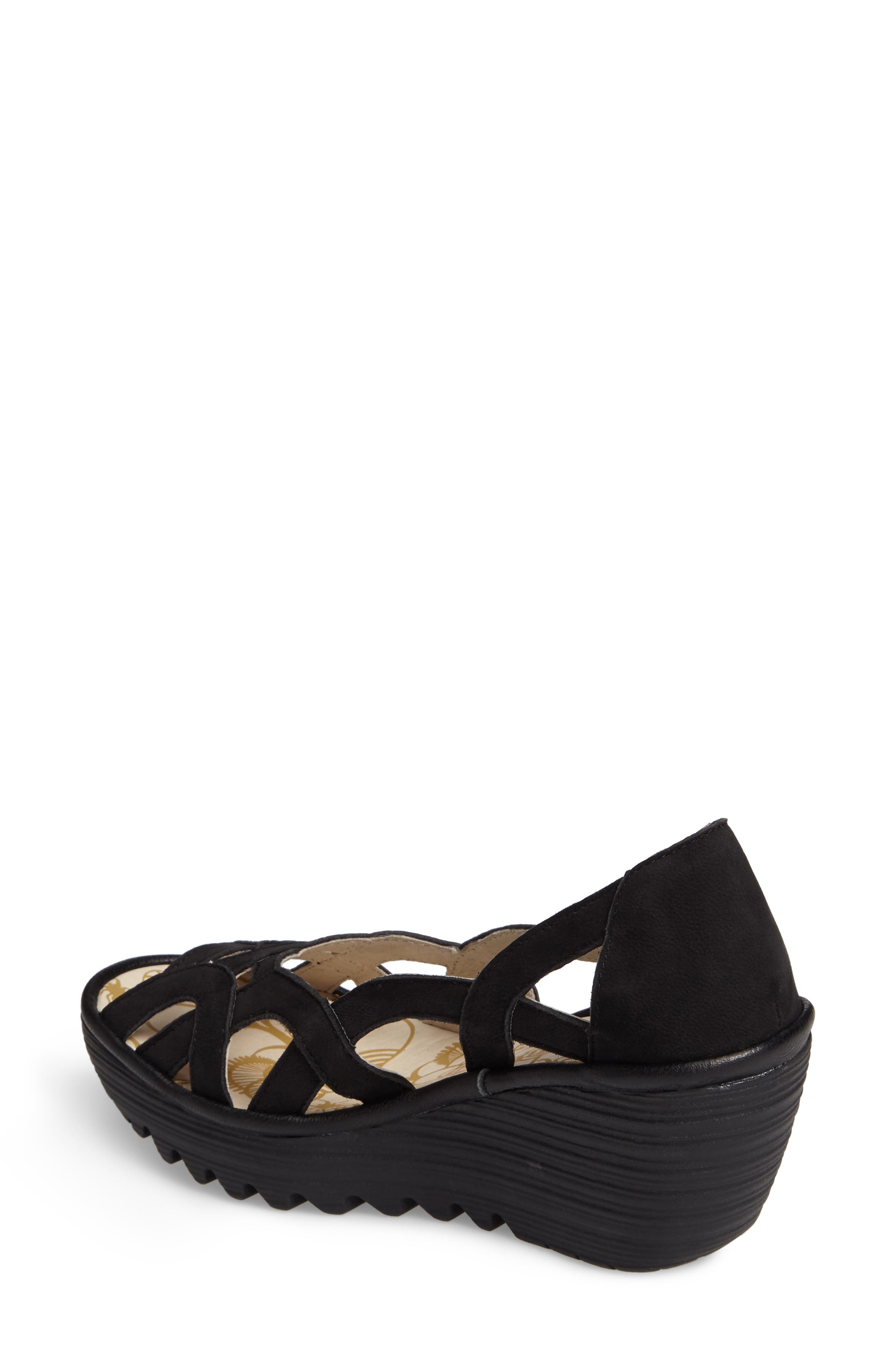 Yadi Wedge Sandal, Alternate, color, BLACK LEATHER