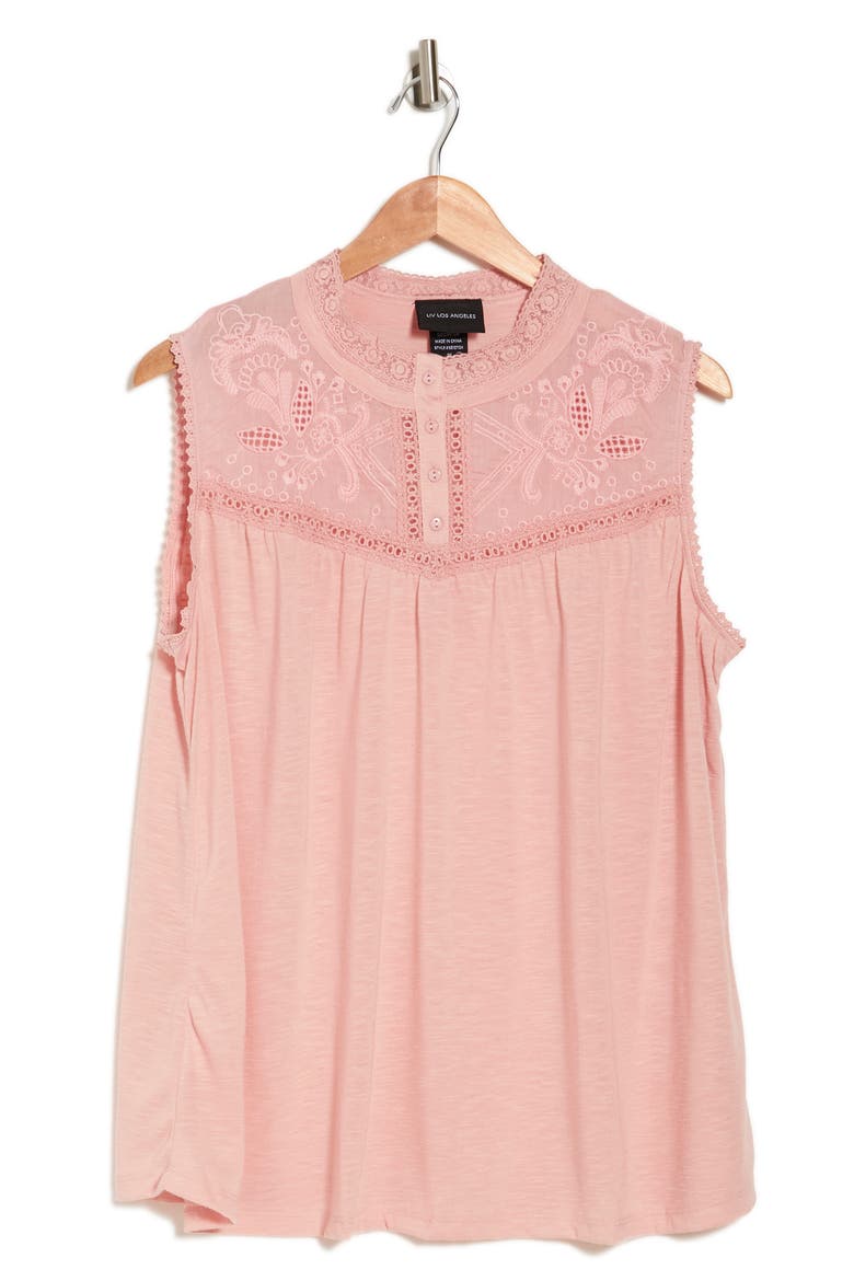 Embroidered Cotton Tank Top, Alternate, color, BLUSH