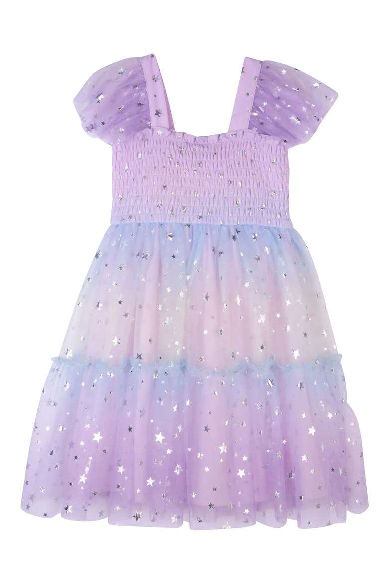 Kids' Foiled Star Mesh Dress, Alternate, color, ORCHID MULTI