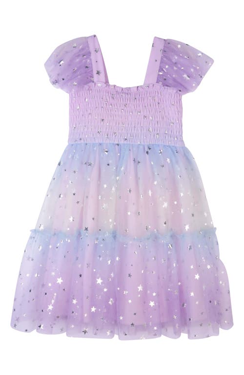 Zunie Kids' Foiled Star Mesh Dress In Orchid Multi