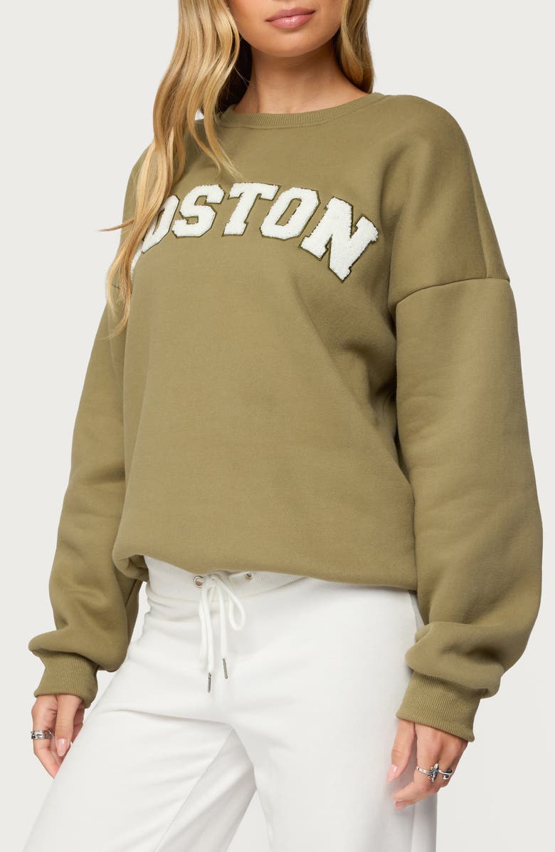 EDIKTED Boston Girl Sweatshirt, Alternate, color, Olive