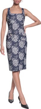 KARL LAGERFELD PARIS Floral Stretch Denim Jacquard Sheath Dress