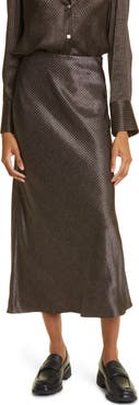 Vince Brushed Houndstooth Check Satin Slip Skirt