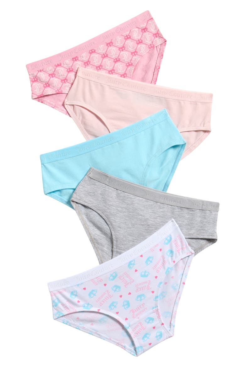 Kids' 5-Pack Cotton Bikini Panties, Main, color, CROWN LOGO TOSS/ BLUE DIAMOND