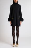 Valentino Feather Trim Long Sleeve Sweater Minidress