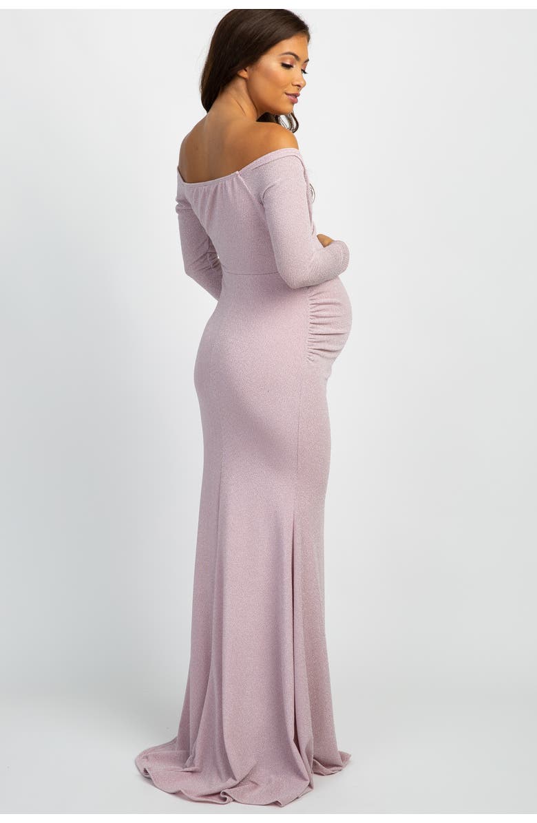 PinkBlush Off Shoulder Long Sleeve Wrap Maternity Photoshoot Gown/Dress, Alternate, color, Light Pink