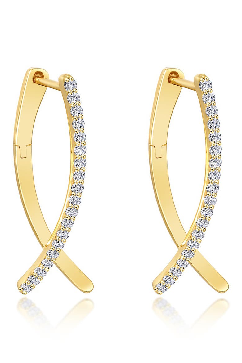 Pavé Simulated Diamond Crossover Oval Hoop Earrings, Main, color, GOLD/ WHITE