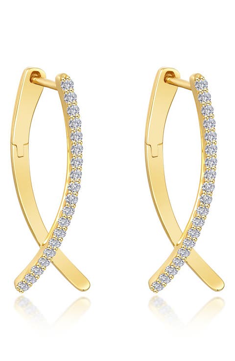 Pavé Simulated Diamond Crossover Oval Hoop Earrings
