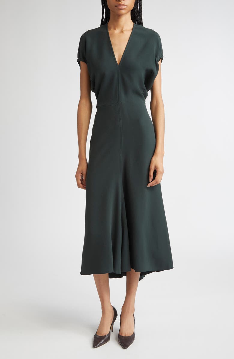 Victoria Beckham Blouson Midi Dress, Main, color, Dark Pine