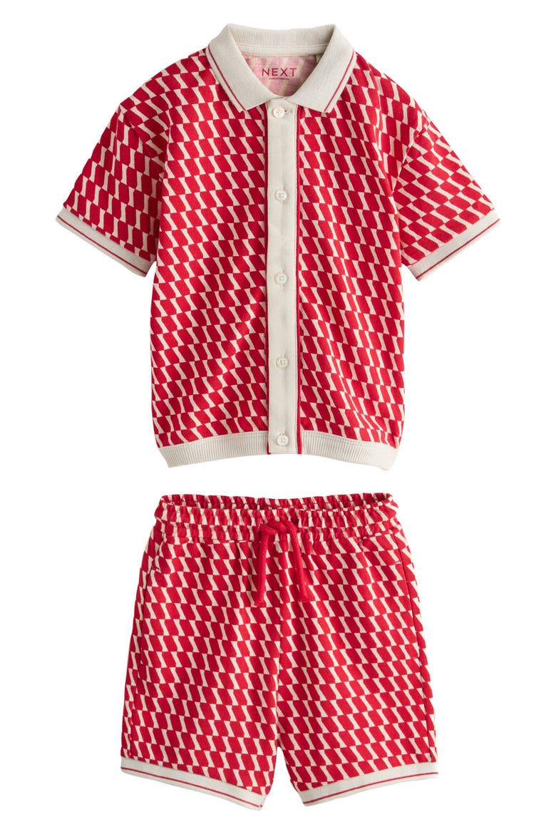 Kids' Geo Cotton Button-Up Shirt & Shorts Set, Main, color, RED
