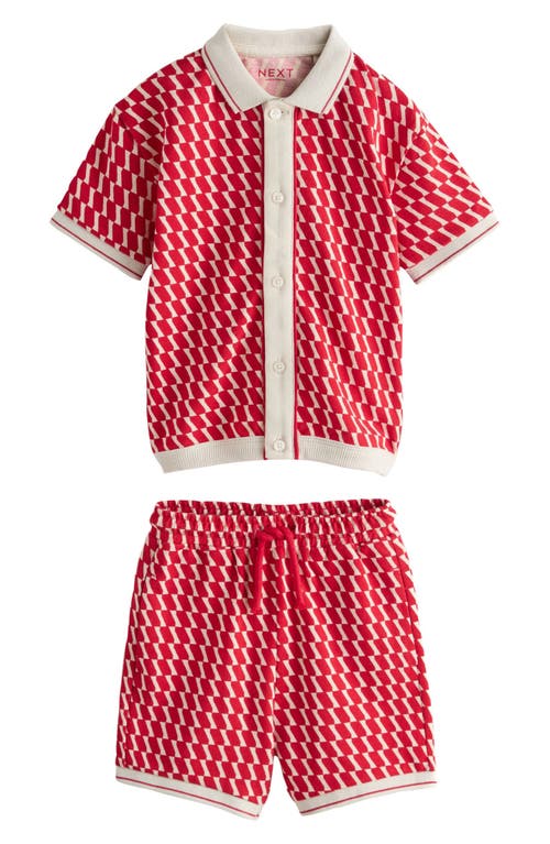 Next Kids' Geo Cotton Button-up Shirt & Shorts Set In Red