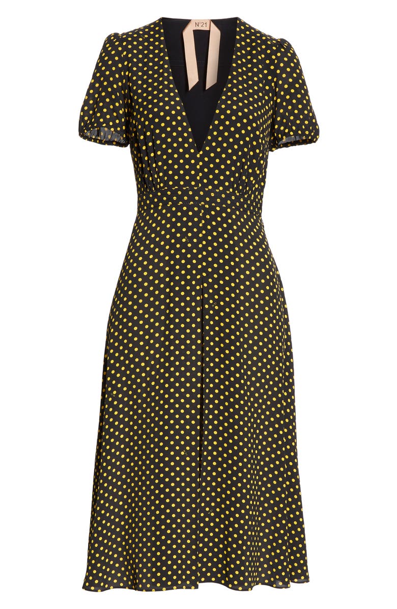 N°21 Nº21 Plunging Polka Dot Midi Dress, Alternate, color, 
