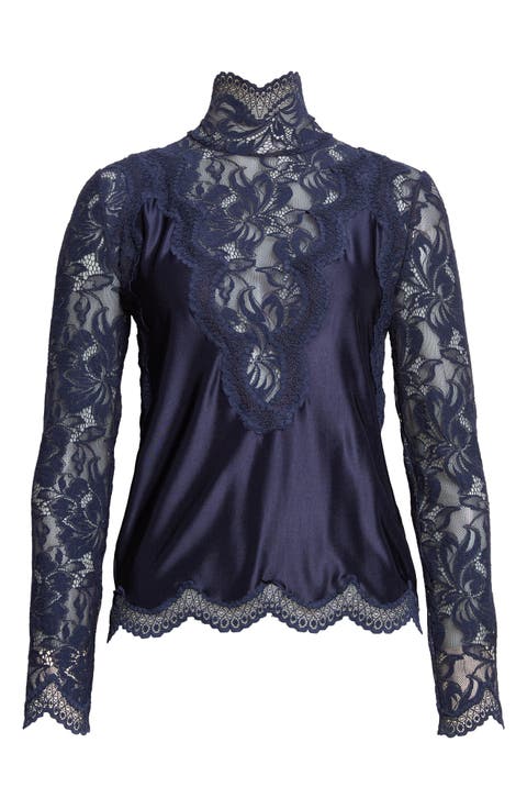 Lace & Jersey Long Sleeve Top