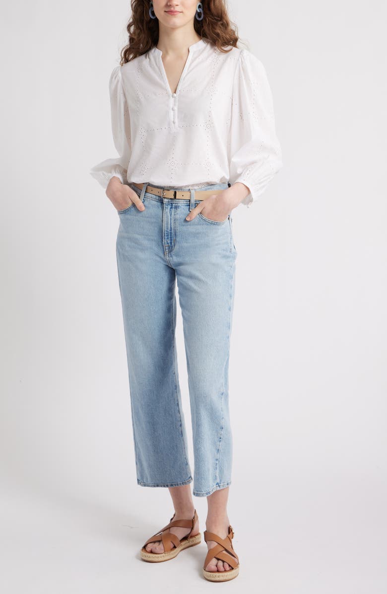 Caslon<sup>®</sup> Eyelet Embroidered Cotton Popover Top, Alternate, color, White