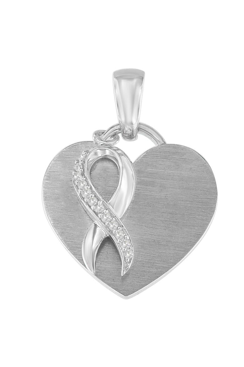 Silver 1/10 cttw Diamond Heart Pendant Necklace, Main, color, White