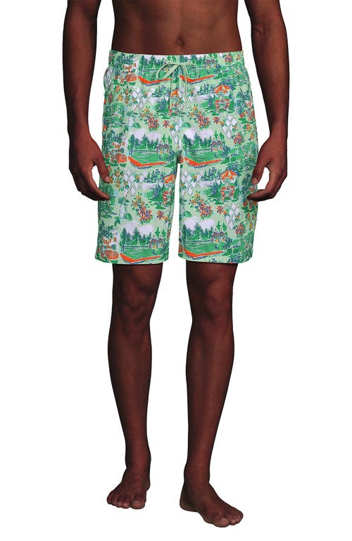 Lands' End 9" Volley Hydroliner Swim Trunks In Icy Mint Summer Scenic