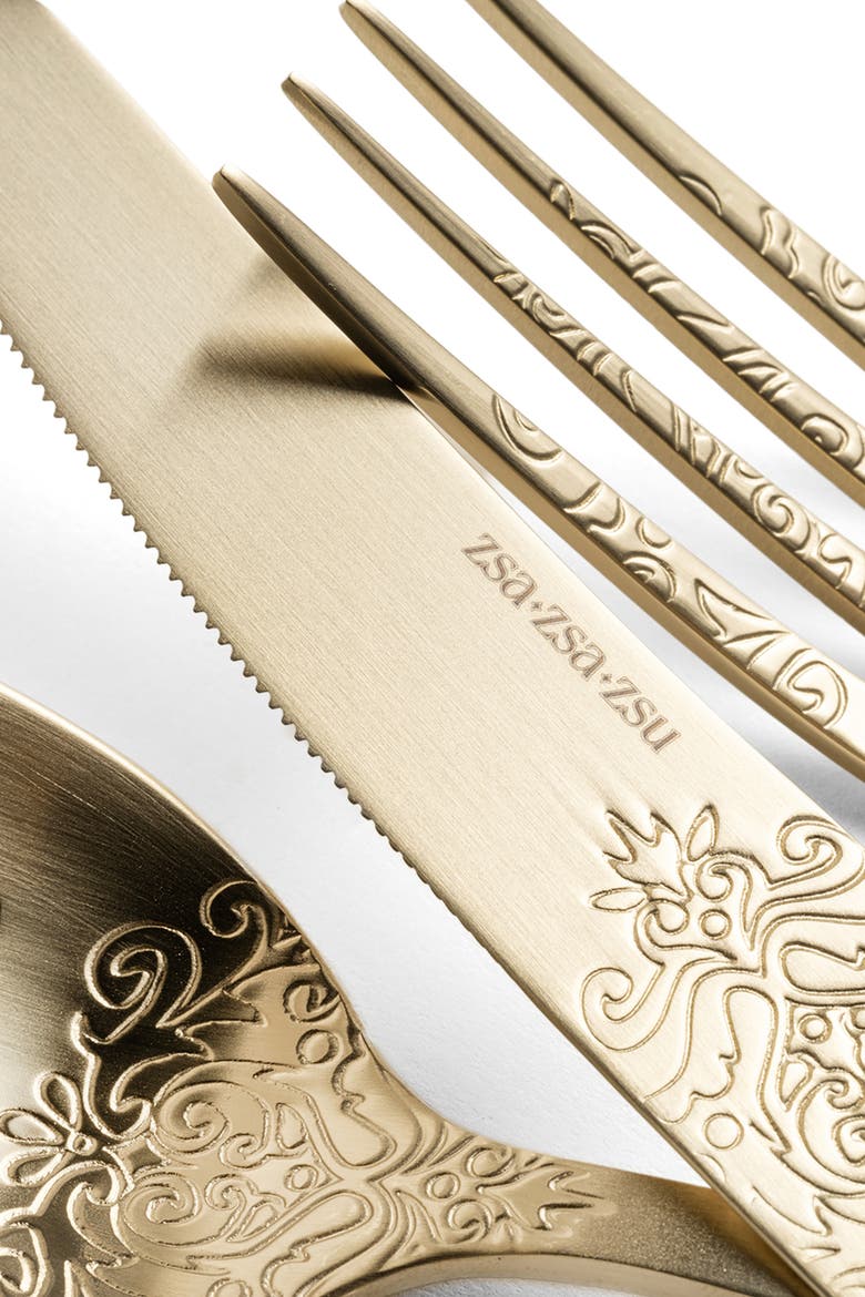 Dume Patterned Stainless Steel Dinner Fork Set of 4, Alternate, color, Champagne
