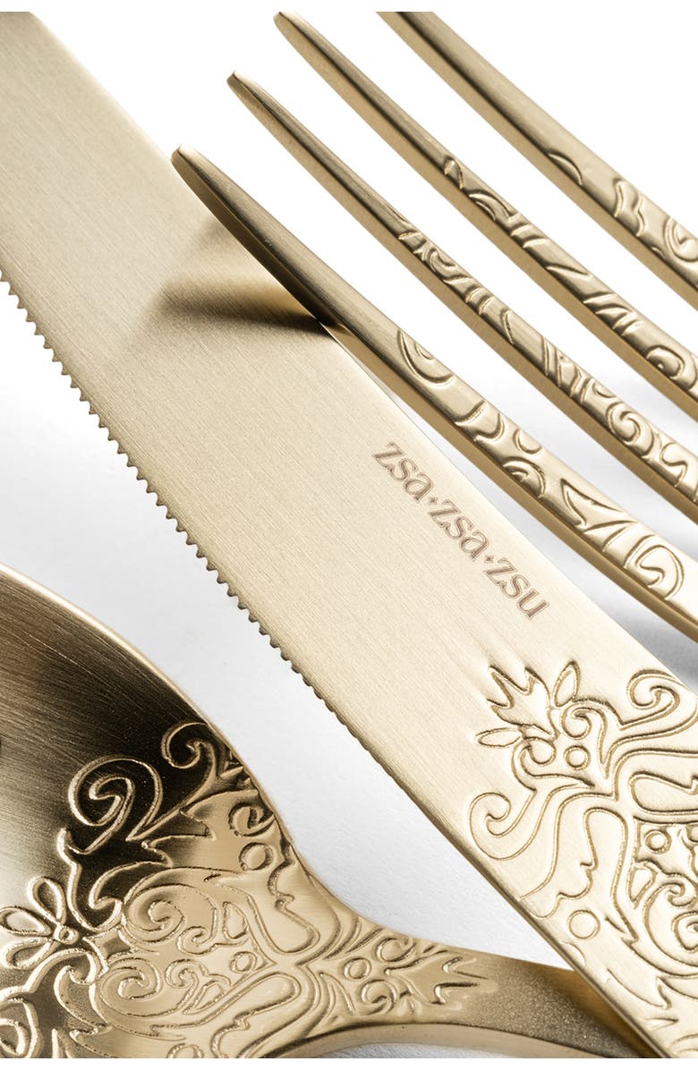 Zsa Zsa Zsu Dume Patterned Stainless Steel Dinner Fork Set of 4, Alternate, color, Champagne