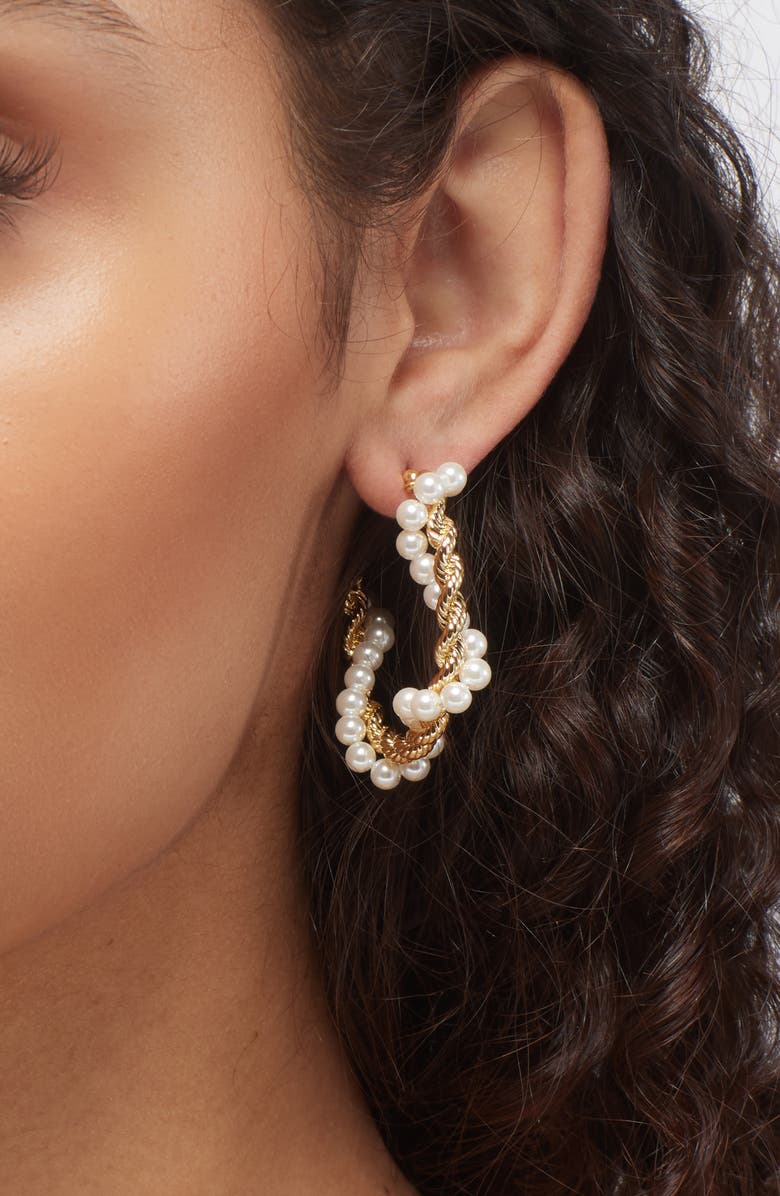 Lele Sadoughi Faux Pearl Rope Twist Hoop Earrings, Alternate, color, Pearl