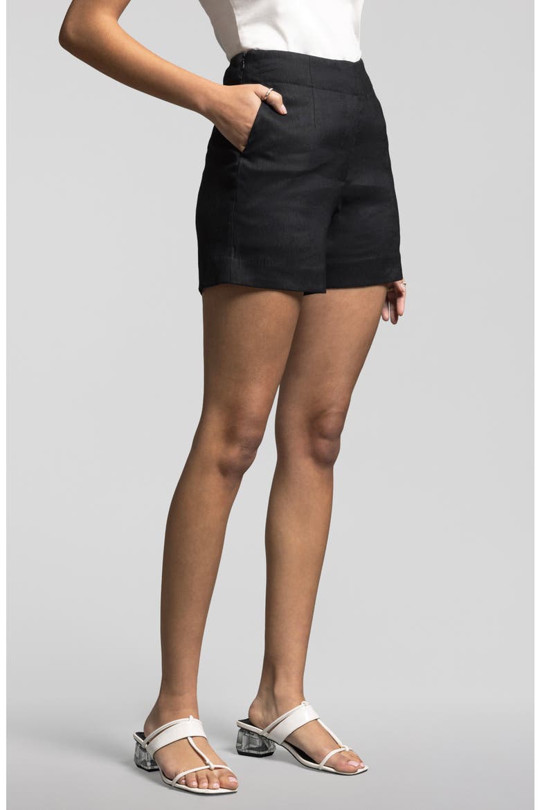 Luna Linen Blend Shorts, Alternate, color, BLACK