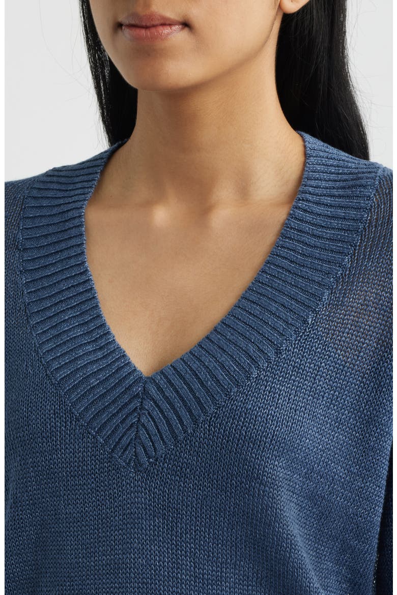 Arline Linen V-Neck Pullover, Alternate, color, PETROL NAVY