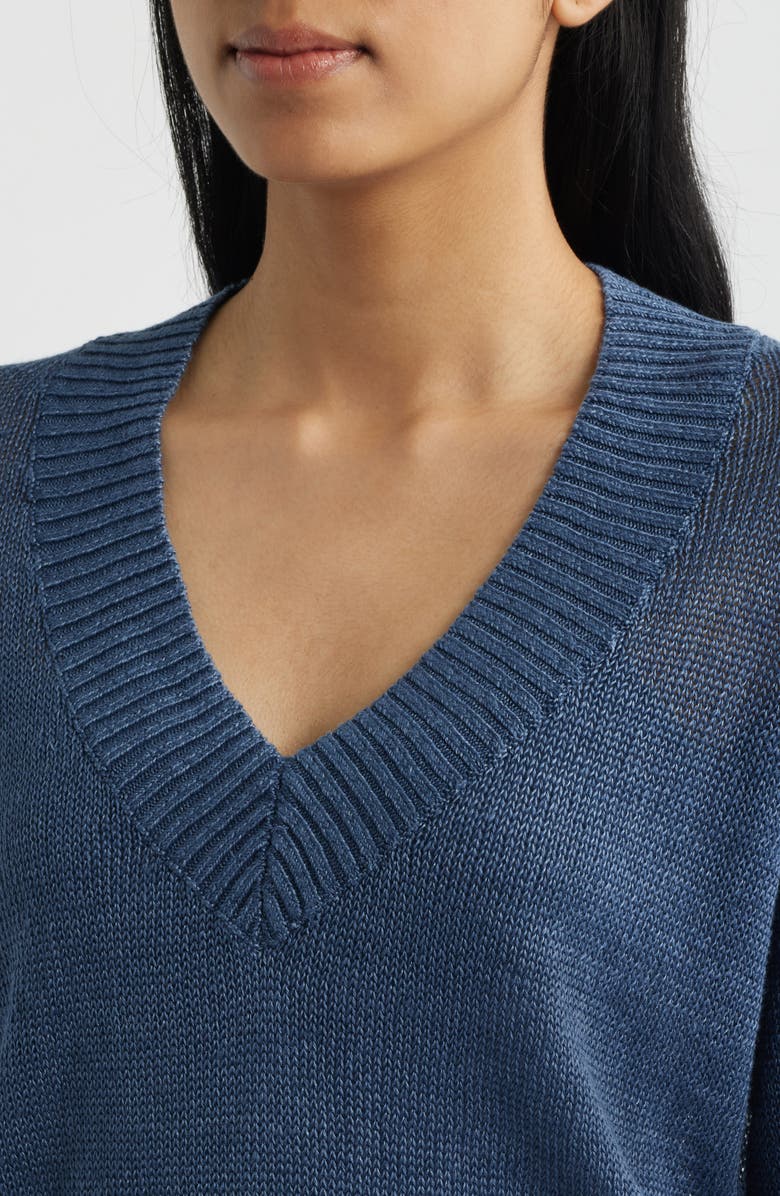 Madewell Arline Linen V-Neck Pullover, Alternate, color, Petrol Navy