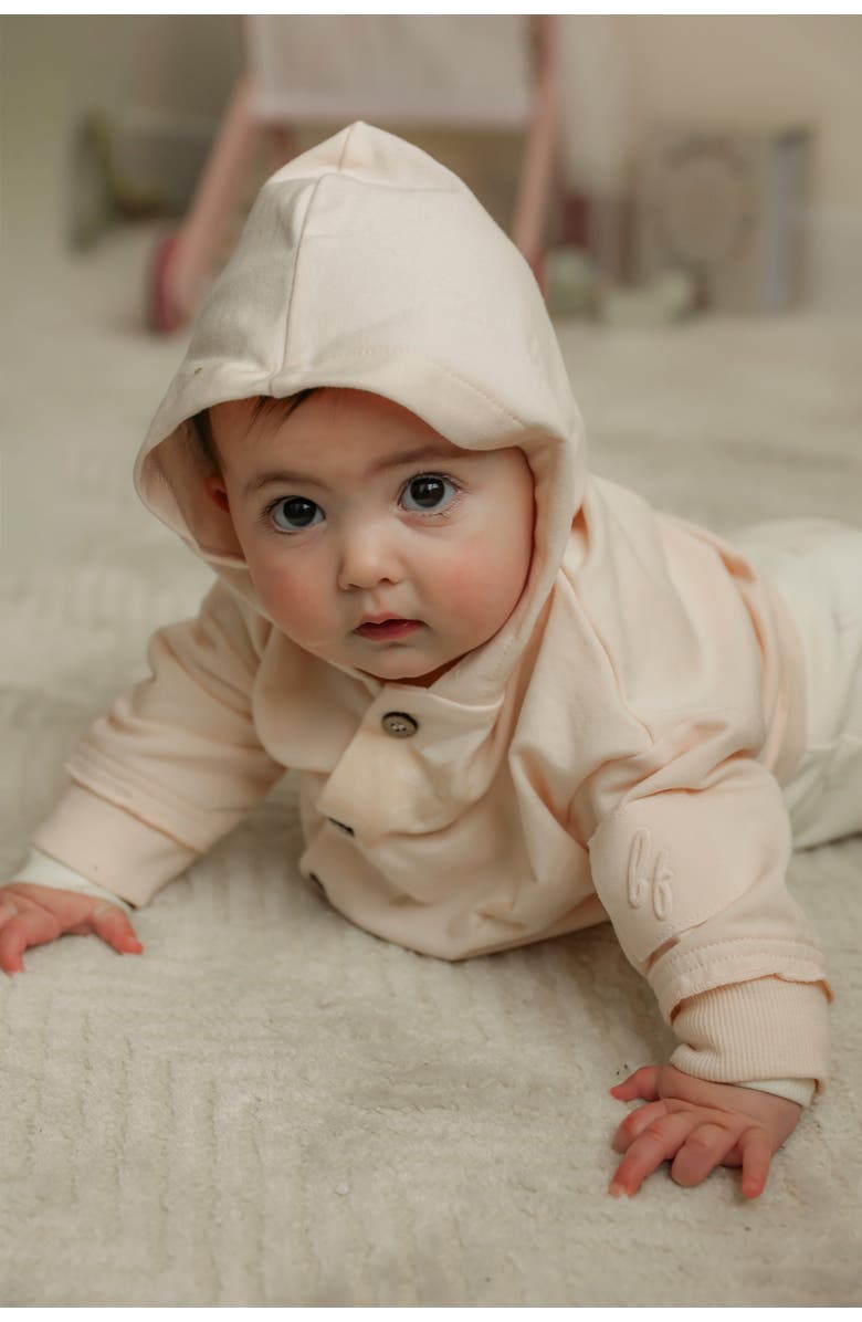 Little Fragile Girl French Terry Hooded Button Front Rib Cuff Jacket, Alternate, color, Light Blush