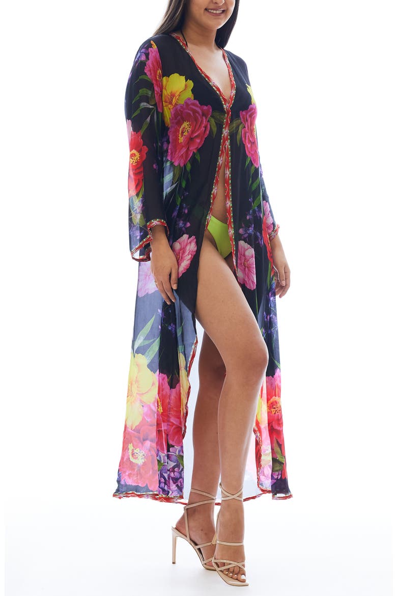 Floral Longline Duster, Main, color, BLACK