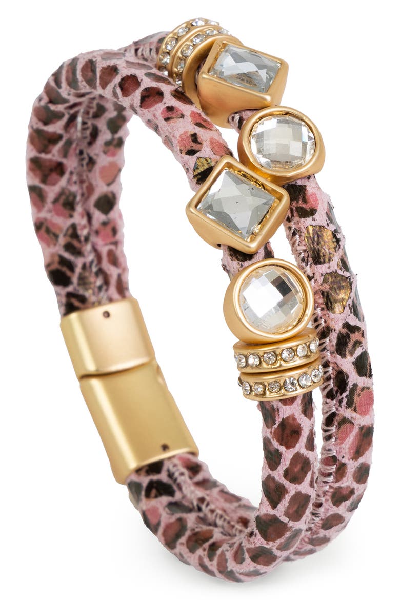 Crystal Faux Leather Bracelet, Main, color, LIGHT PINK