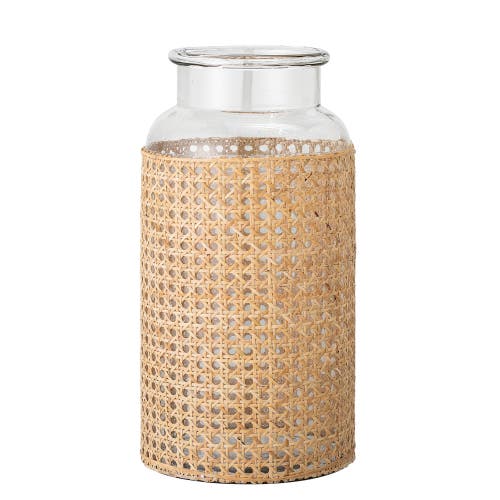Storied Home Round Glass Tall Vase With Decorative Cane Sleeve, Clear And Natural In Brown