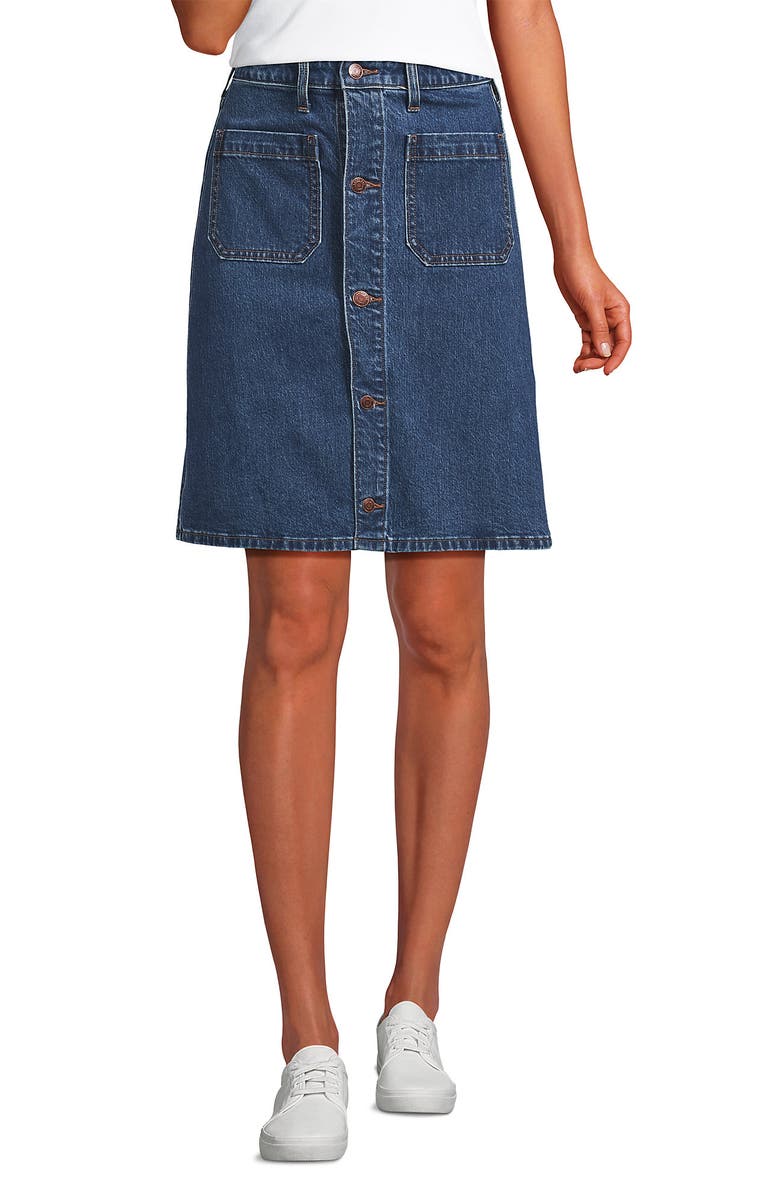 Lands' End Soft Denim Mid Rise Button Through Mini Skirt, Alternate, color, Indigo Tide Blue