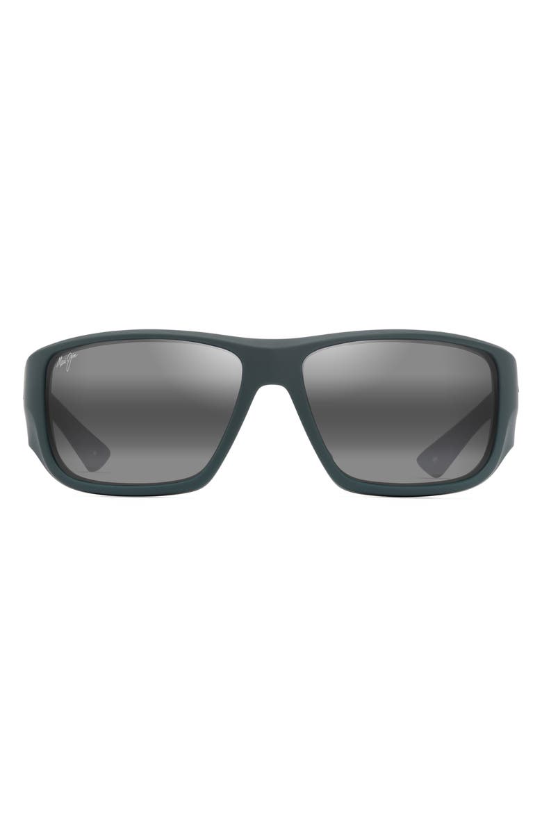 Maui Jim Keha 63mm Polarized Oversize Rectangular Sunglasses, Main, color, Matte Dark Military Green
