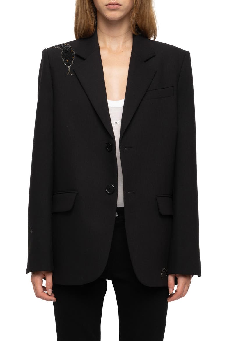 Vanille Strss Snake Blazer, Main, color, BLACK