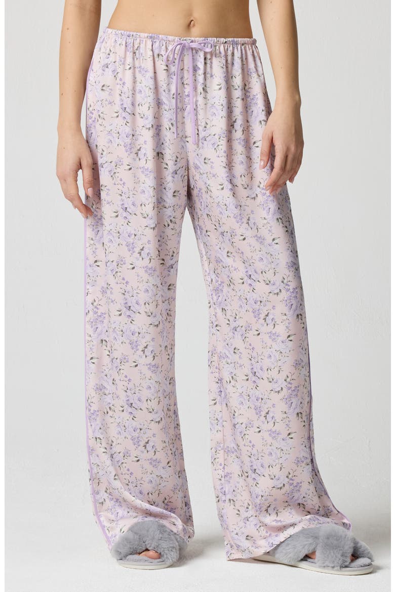 Drawstring Waist Satin Pajama Pants, Main, color, LAVENDER BOUQUET