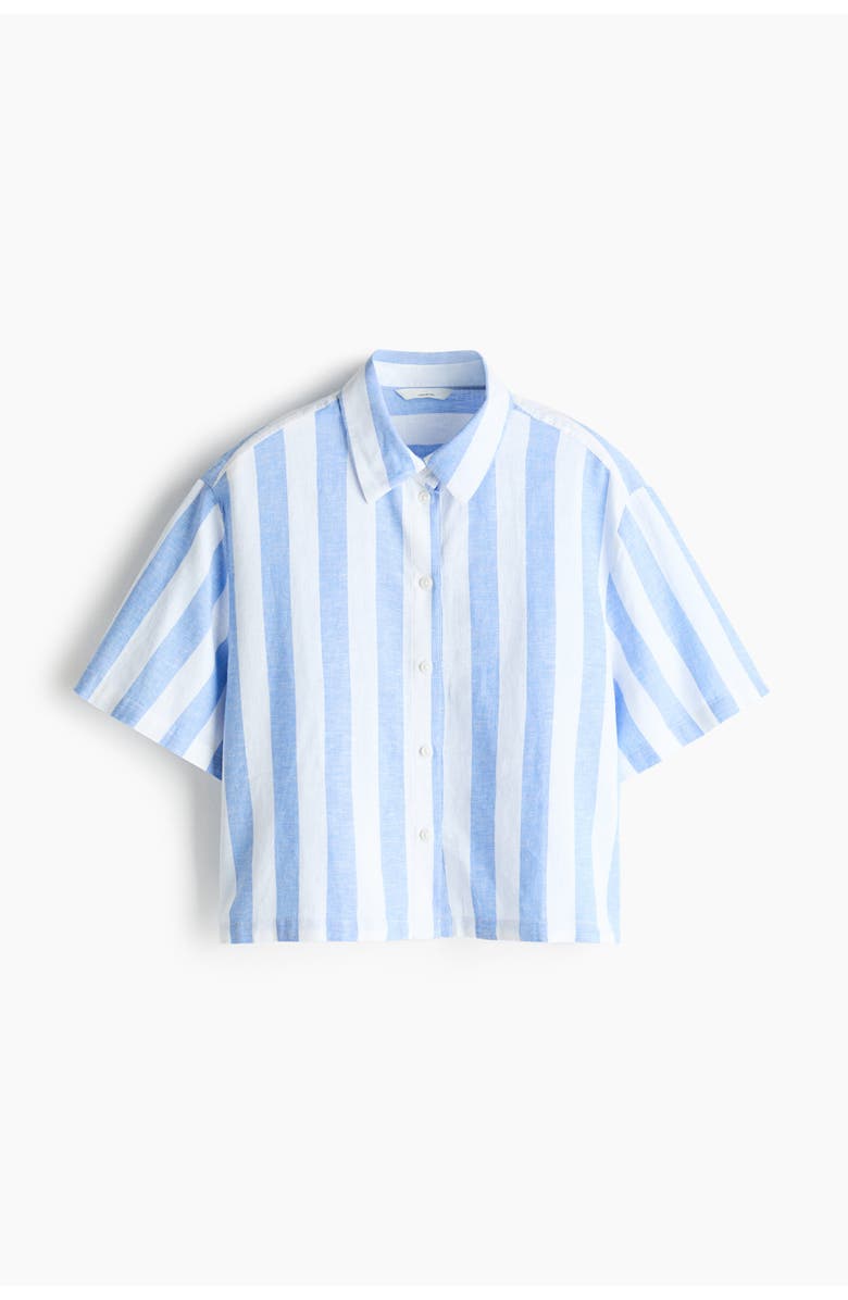 H&M Oversized Linen-blend Shirt, Main, color, Light Blue/Striped
